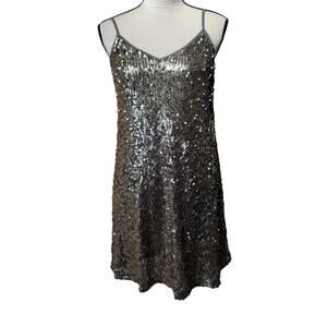 Abercrombie & Fitch Women's Sz S All Over Sequin Dress Gold Strappy V Neck